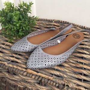 SO Gray laser cut sling backs size 8